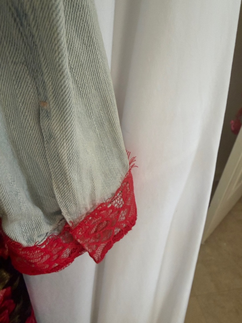 Embroidered Rose Denim Jacket with Floral Panel - Picture 5 of 7